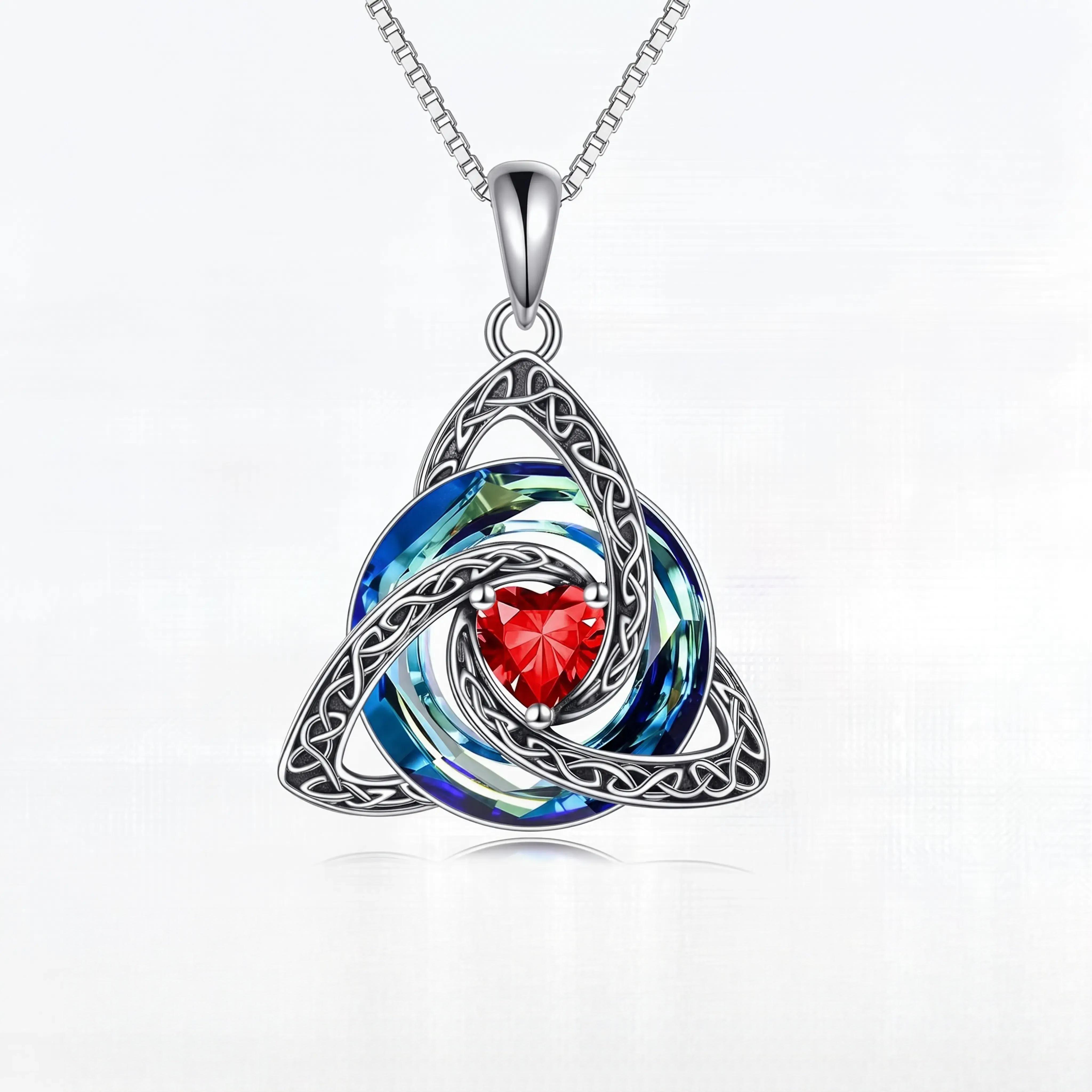 Women's Birthstone Celtic Knot Necklace - Silver-Plated Copper Triquetra Crystal Pendant, Adjustable Chain, Irish-Scottish Faith Love Unity Jewelry Gift for Mom (Birthday)