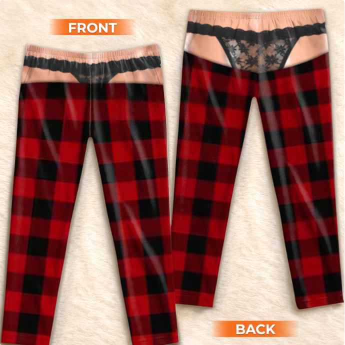 Fleece Plaid Print Style Pajama Pants, Christmas Gag Gift for Her