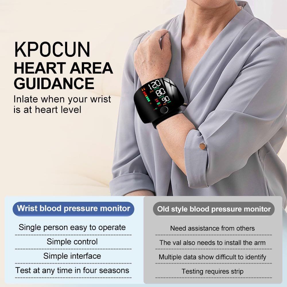 One-Touch Curved Screen Wrist Blood Pressure Monitor-Wrist Blood Pressure Monitors for Home