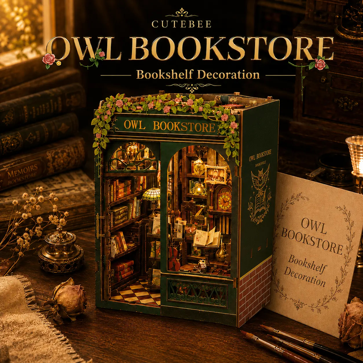 DIY Wooden Decorative Miniature Bookshelf with LED Lights - Whimsical, Aesthetic