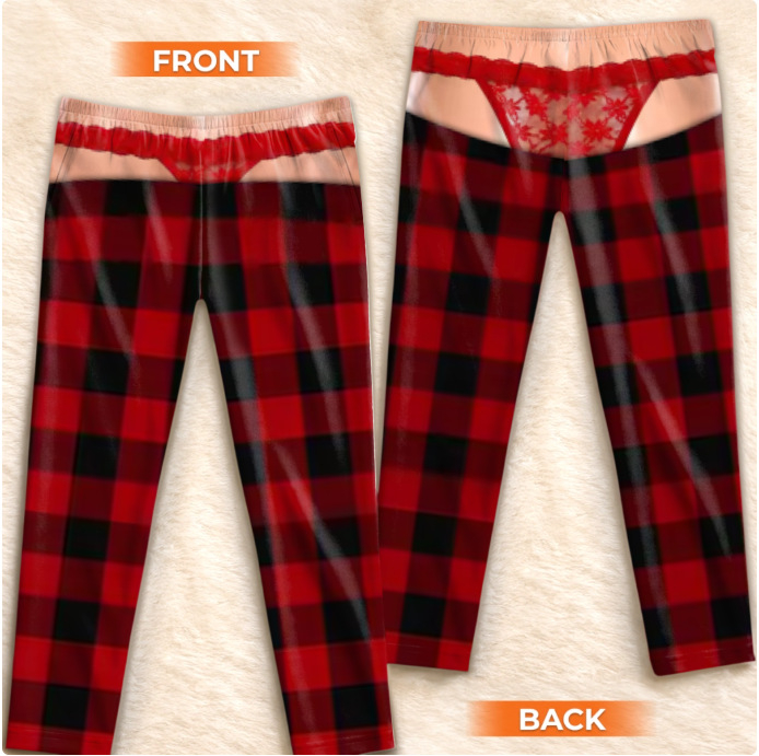 Fleece Plaid Print Style Pajama Pants, Christmas Gag Gift for Her