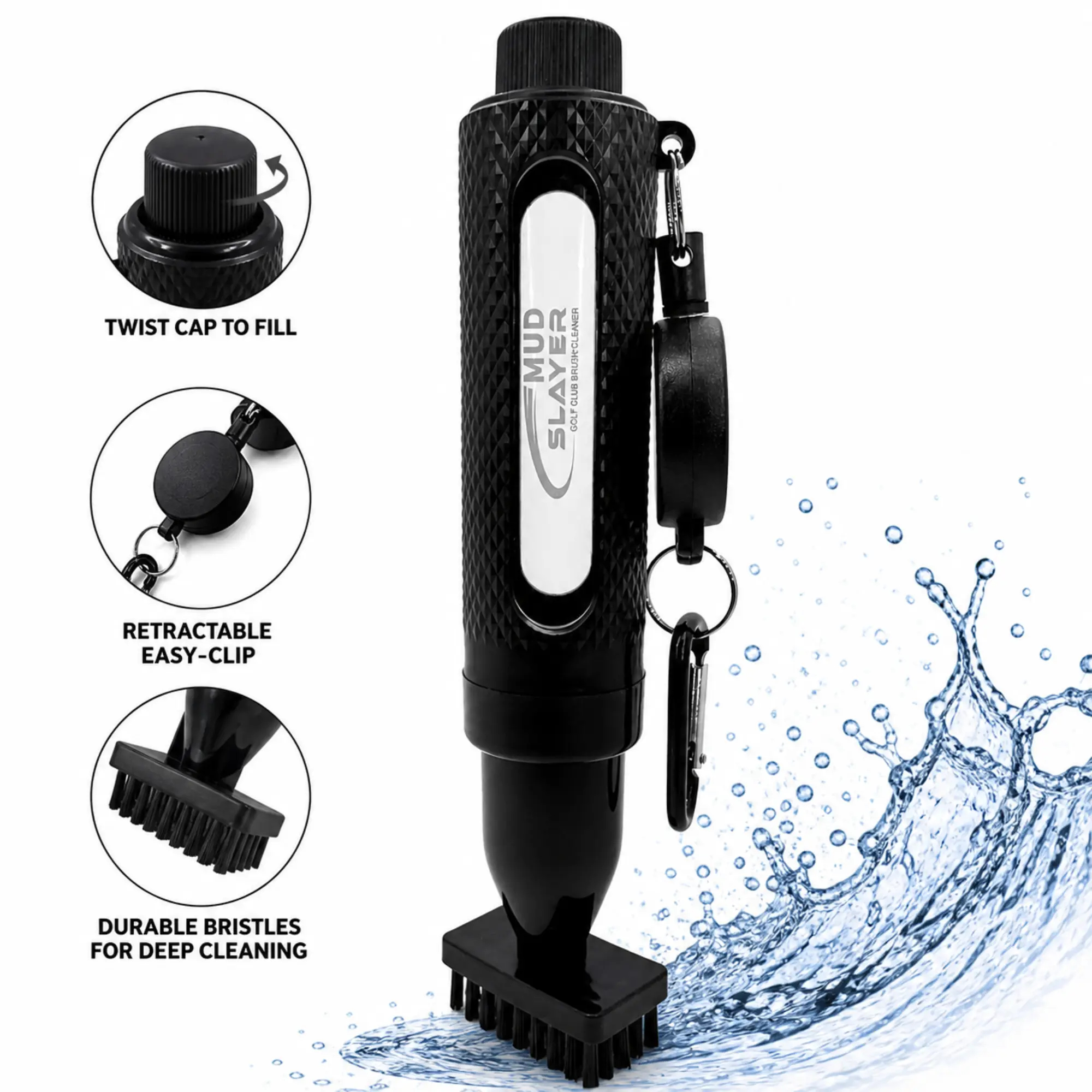 Golf Club Cleaning Brush that Sprays a Fine Mist, Leak-Proof Viewing Window, Retractable Clip, Dual Bristle Head, Ergonomic Handle Golf Bag Golf Accessory golf accessories