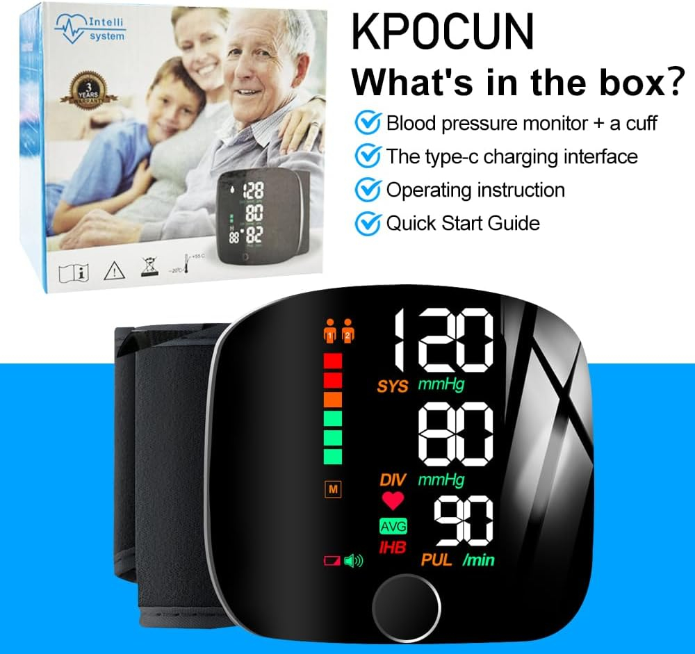 One-Touch Curved Screen Wrist Blood Pressure Monitor-Wrist Blood Pressure Monitors for Home