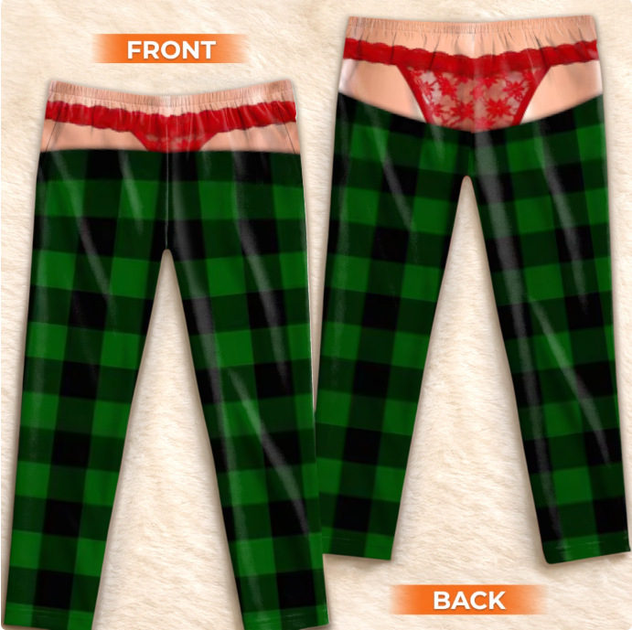 Fleece Plaid Print Style Pajama Pants, Christmas Gag Gift for Her