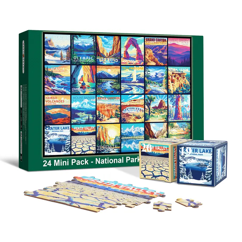Travel Series, 24 Mini Pack 1000 Pieces Jigsaw Puzzle, 8 Puzzle Stickers, 3 Themes: National Parks, World Heritage, Global City Tour, Daily Puzzle, Family Game Night, Finished Size 27.5 x 19.7 in