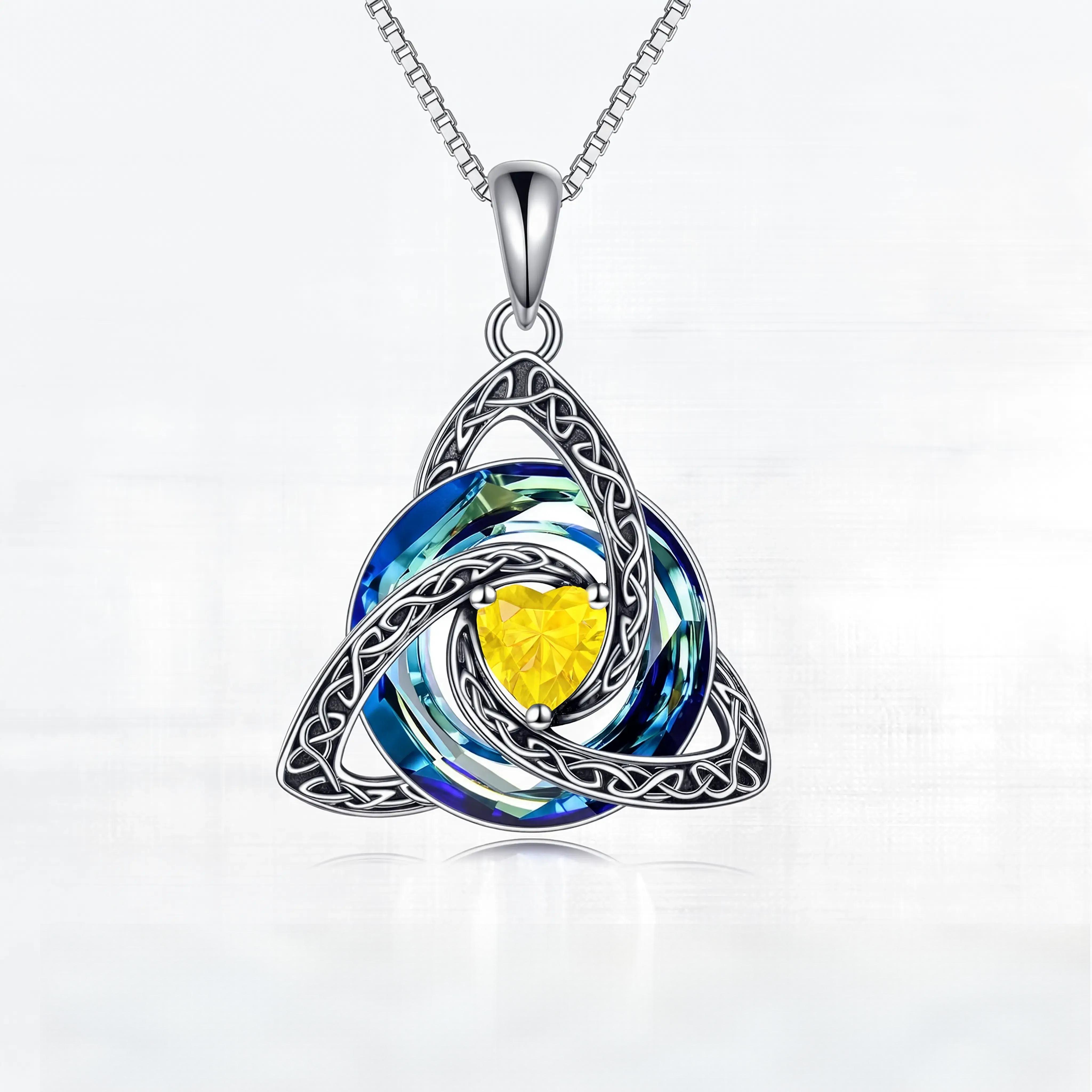 Women's Birthstone Celtic Knot Necklace - Silver-Plated Copper Triquetra Crystal Pendant, Adjustable Chain, Irish-Scottish Faith Love Unity Jewelry Gift for Mom (Birthday)