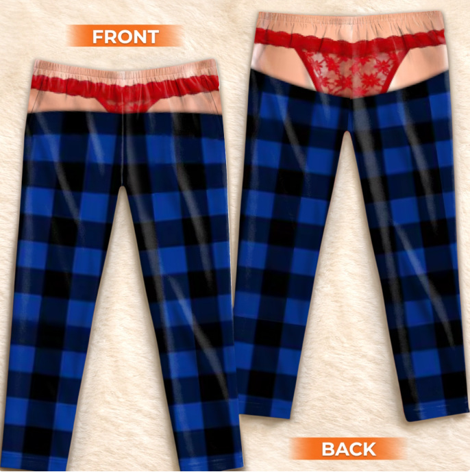Fleece Plaid Print Style Pajama Pants, Christmas Gag Gift for Her