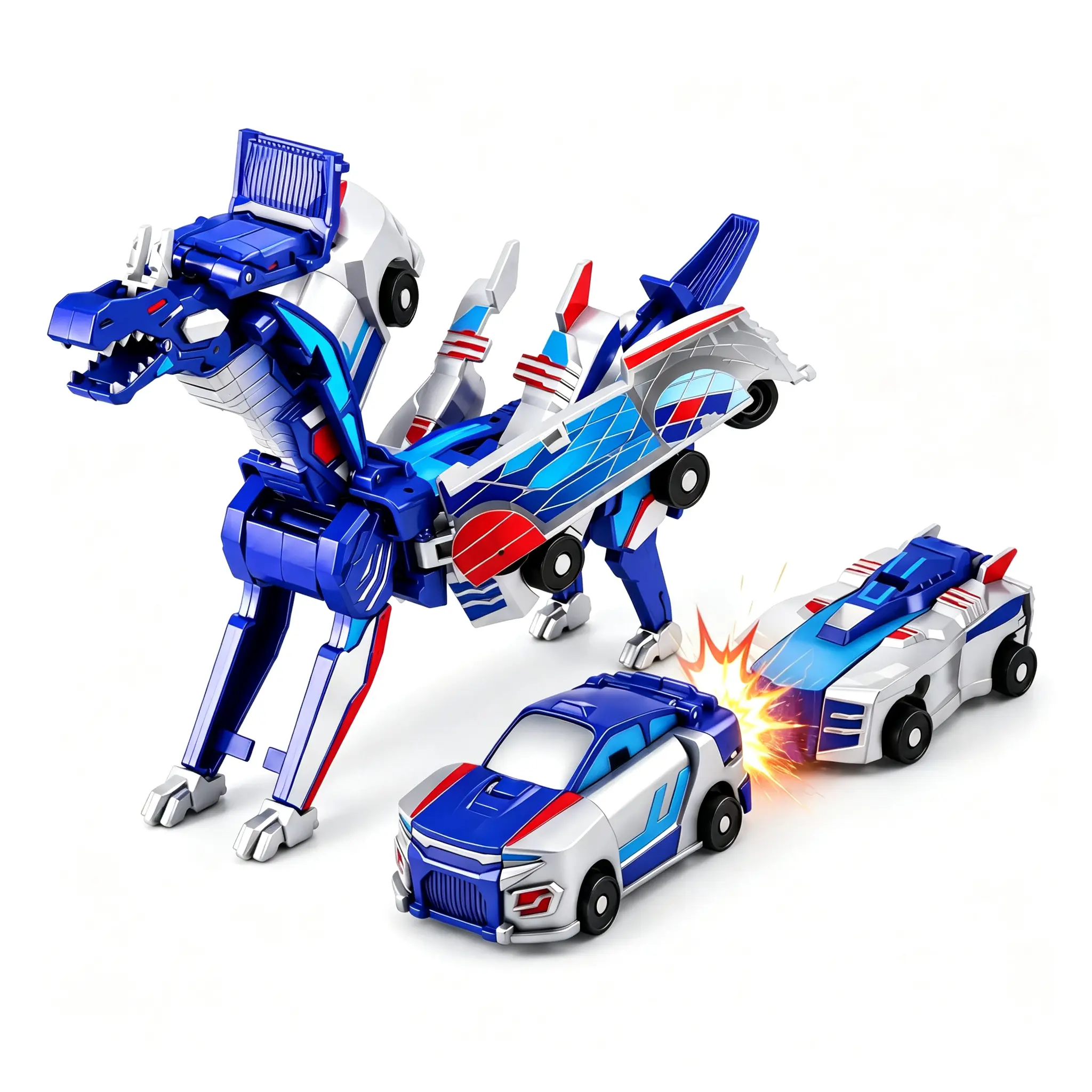 Magnetic Dinosaur Transformer Car Toy, 2-in-1 Magnetic Cars That Transform into Flying Dragon Deer and Unicorn, Automatic Collision Transforming Toy, Fun STEM Toy