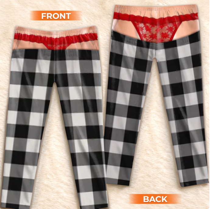 Fleece Plaid Print Style Pajama Pants, Christmas Gag Gift for Her
