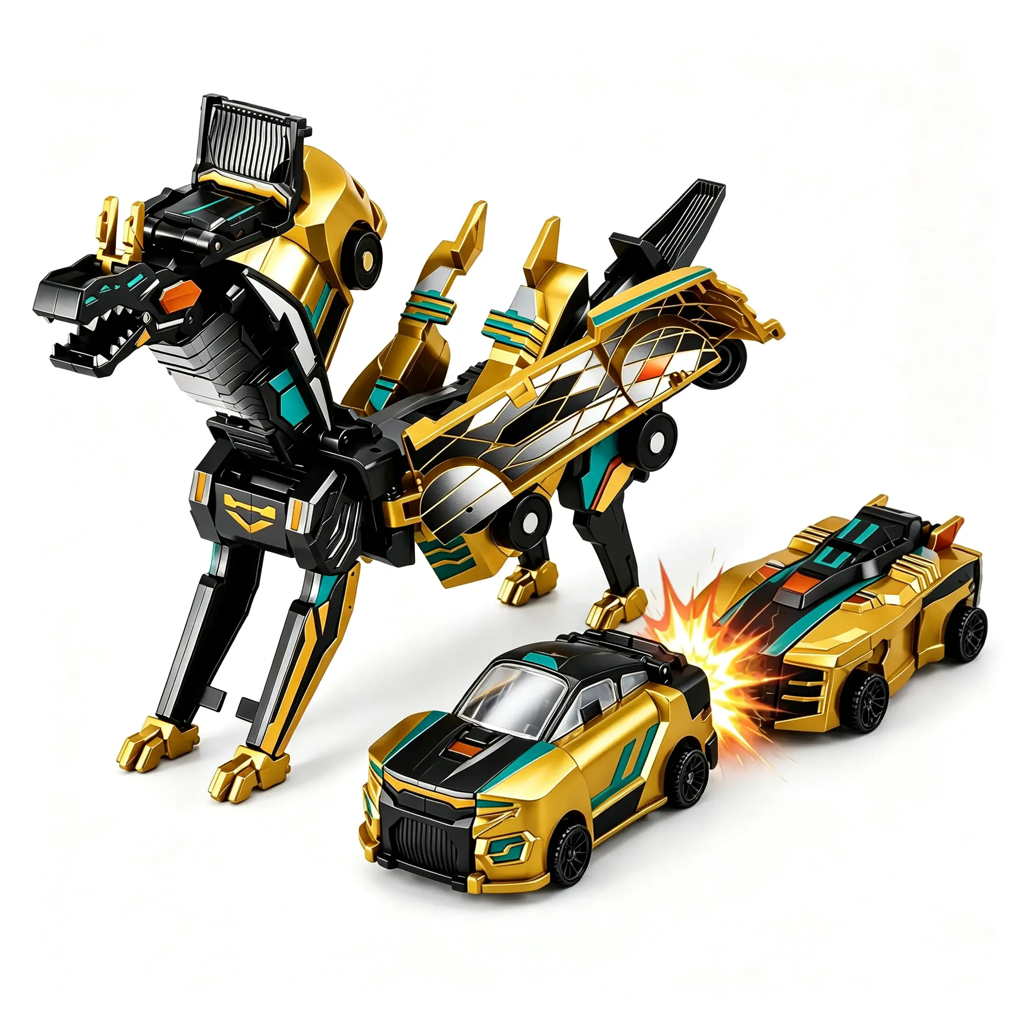Magnetic Dinosaur Transformer Car Toy, 2-in-1 Magnetic Cars That Transform into Flying Dragon Deer and Unicorn, Automatic Collision Transforming Toy, Fun STEM Toy