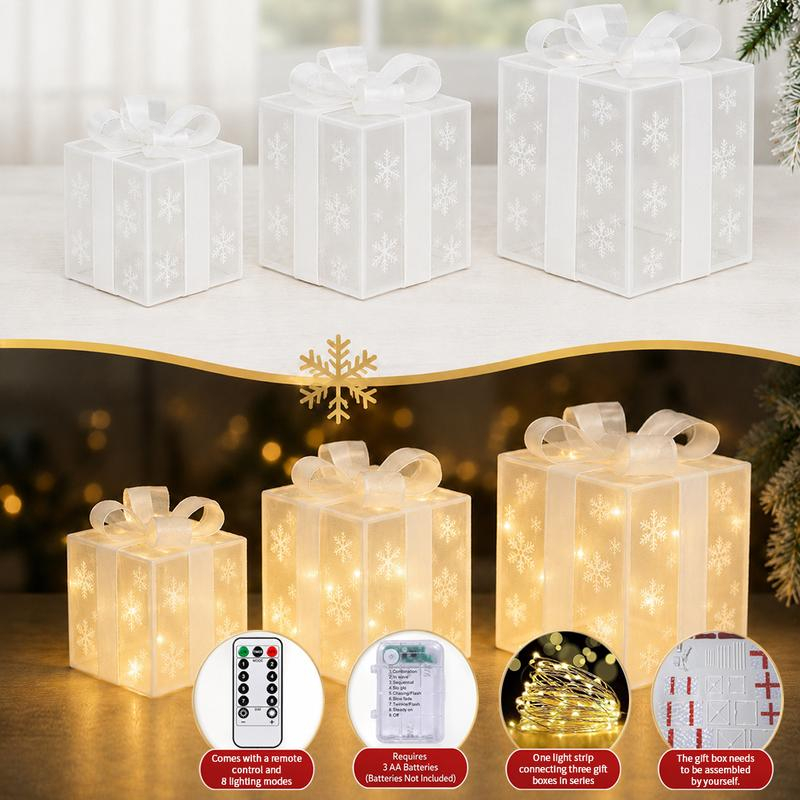3pc Christmas Ornaments Gift Box LED Lanterns with Remote & Warm Light