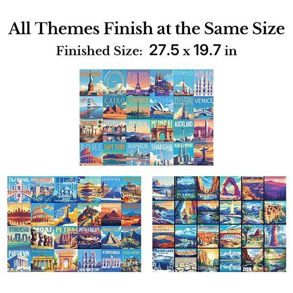 Travel Series, 24 Mini Pack 1000 Pieces Jigsaw Puzzle, 8 Puzzle Stickers, 3 Themes: National Parks, World Heritage, Global City Tour, Daily Puzzle, Family Game Night, Finished Size 27.5 x 19.7 in