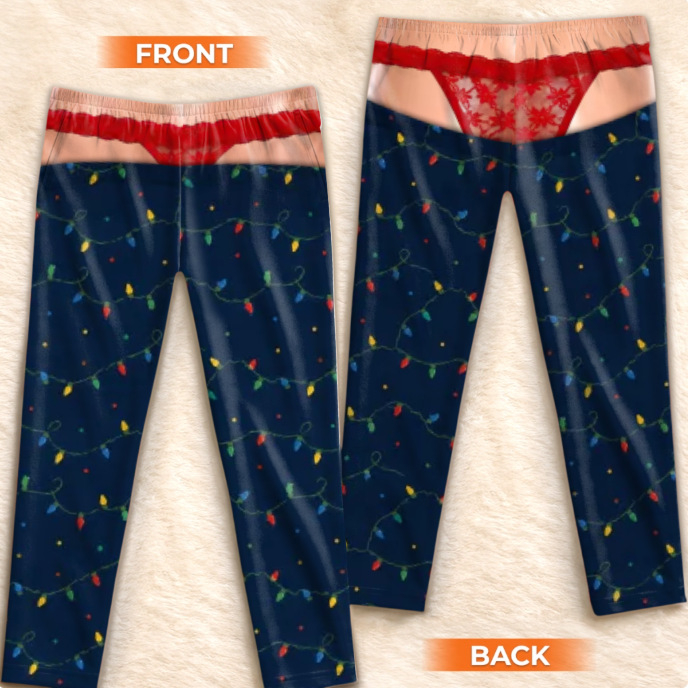 Fleece Plaid Print Style Pajama Pants, Christmas Gag Gift for Her