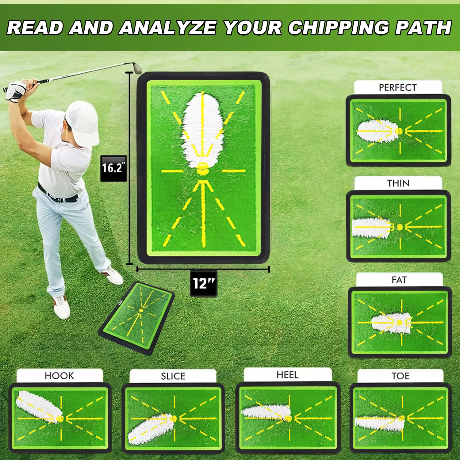 Golf Hitting Mat, Golf Chipping Mat, Golf Trace Strike Pad, Golf Training Aid, Analyze Chipping Paths & Ball Impact, Improve Ball Striking Posture, Golf Gifts