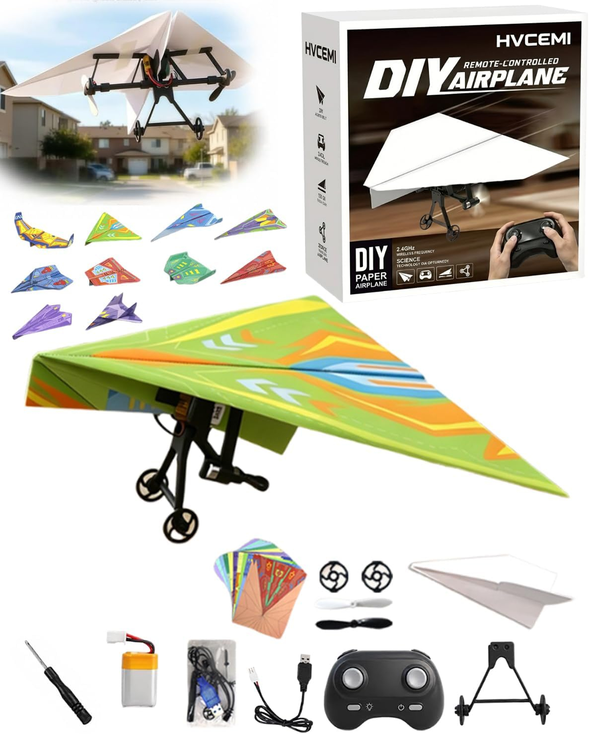 Paper Airplane Kit DIY Rc Plane Micro to Build for Adults Remote Control Power Motor Aircraft with Propeller Electric Flying Motorized Module Easy to Fly Powered Small Flying Controller