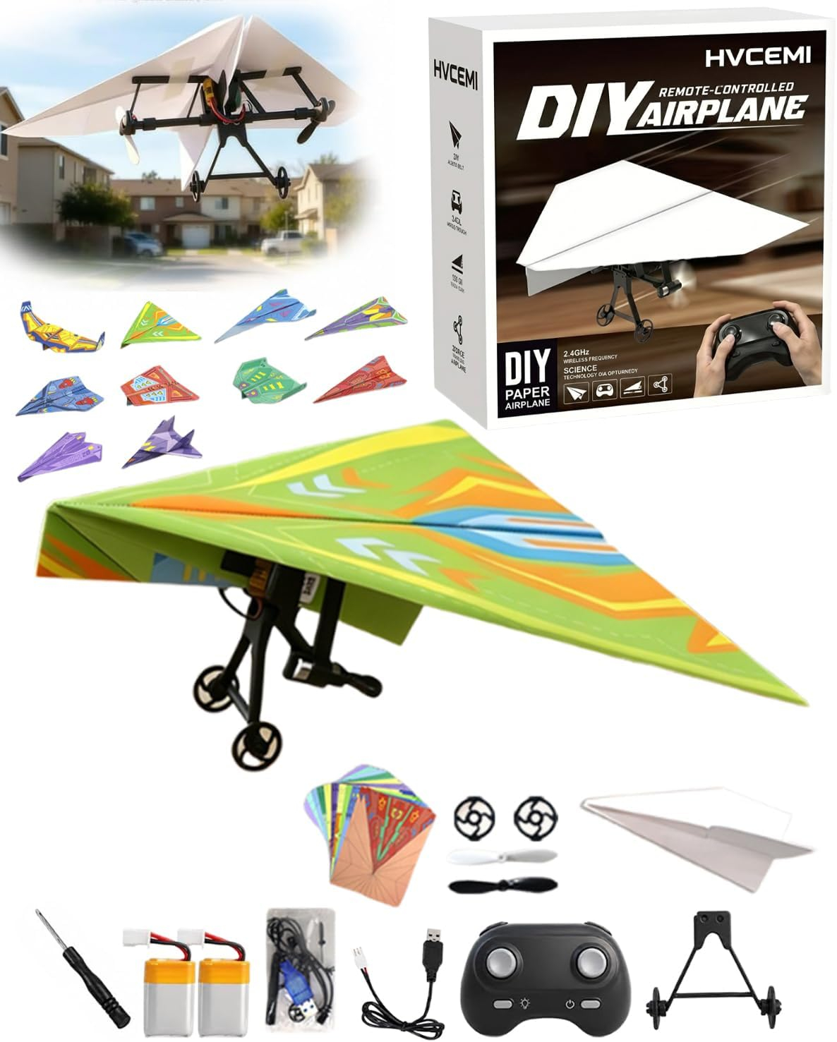 Paper Airplane Kit DIY Rc Plane Micro to Build for Adults Remote Control Power Motor Aircraft with Propeller Electric Flying Motorized Module Easy to Fly Powered Small Flying Controller