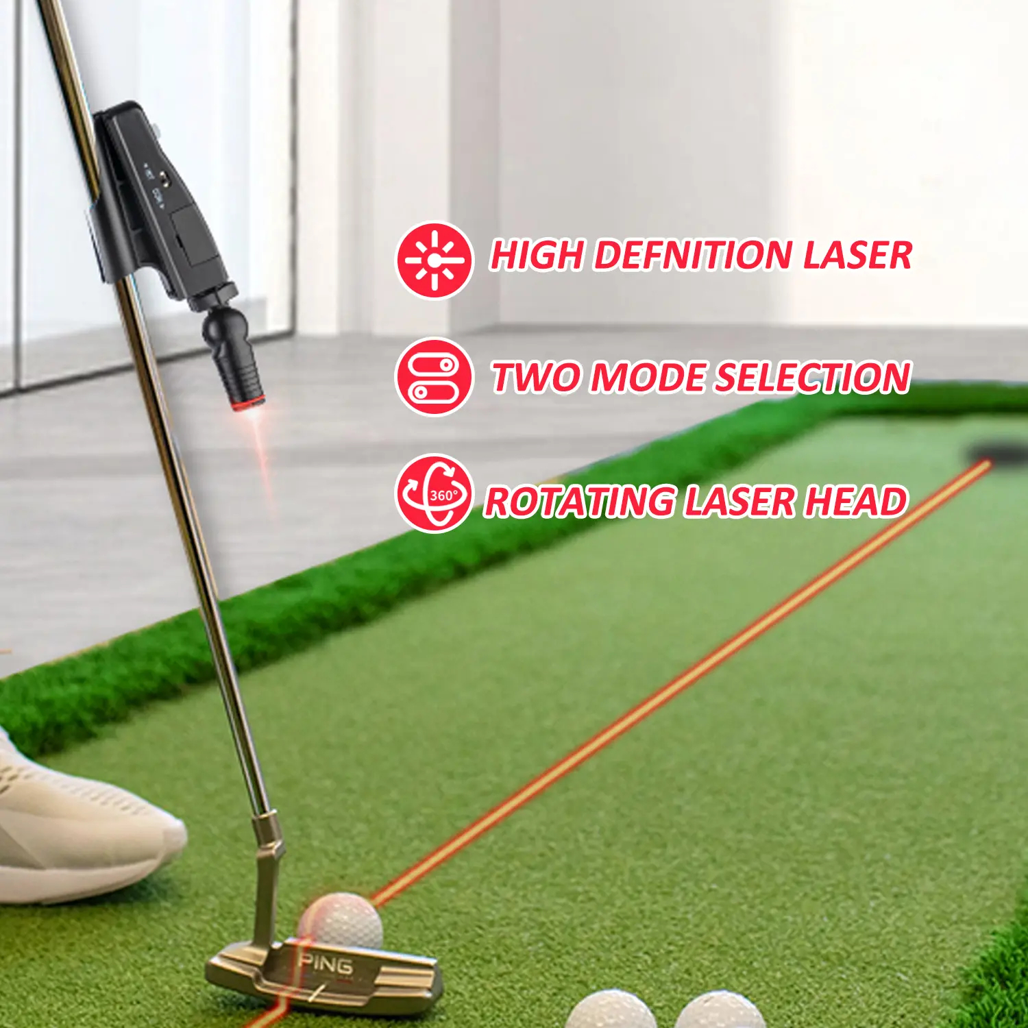 Golf Putting Laser Training Aid — Indoor putting practice equipment and aiming aid; an ideal gift for golfers.