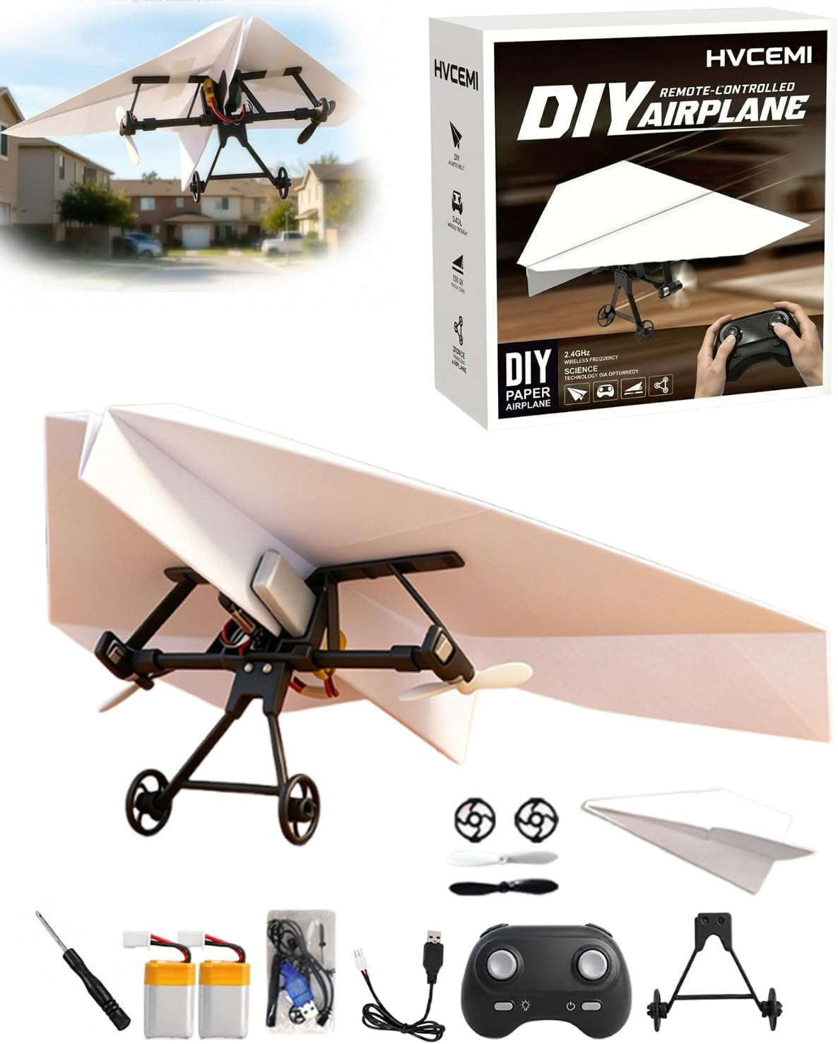 Paper Airplane Kit DIY Rc Plane Micro to Build for Adults Remote Control Power Motor Aircraft with Propeller Electric Flying Motorized Module Easy to Fly Powered Small Flying Controller