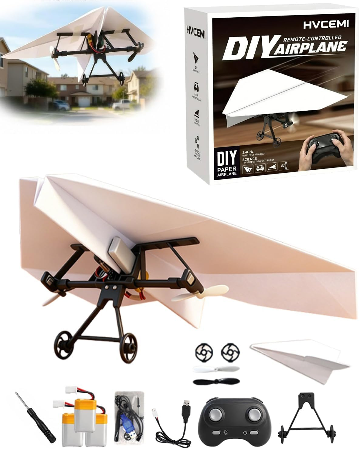Paper Airplane Kit DIY Rc Plane Micro to Build for Adults Remote Control Power Motor Aircraft with Propeller Electric Flying Motorized Module Easy to Fly Powered Small Flying Controller