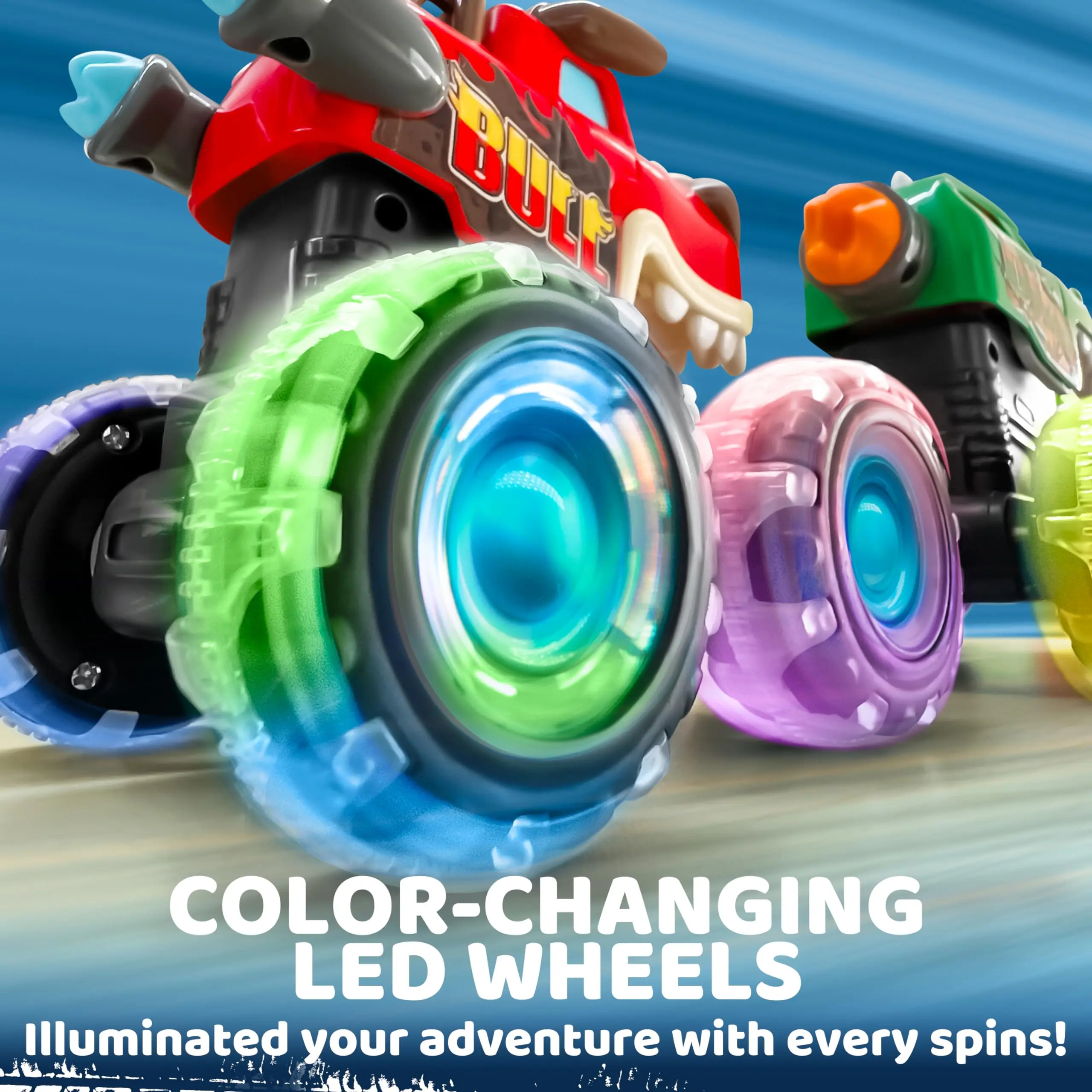 Monster Truck Toy Motion Activated Light-Up Cars Press & Go Cars for Boys Girls Baby Toy Present BUMP MONSTER TRUCK SET Ride On Car with LED Lights & Action