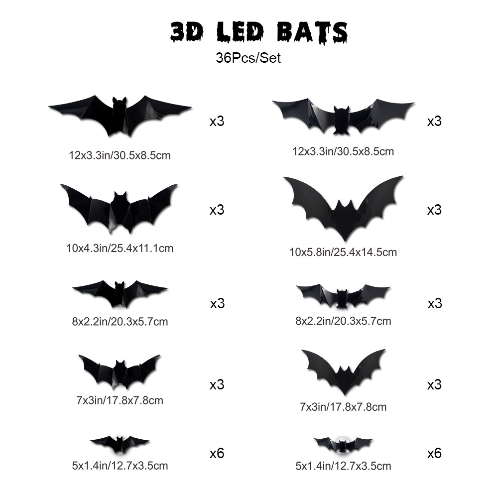 3D Bat Light LED Decorations,Halloween Spooky Ornaments, Bendable Wall Stickers with Smooth Bubble-Free Application, Easy Install Battery Powered Glowing Decor, Non-Remote Indoor Decor for Home, Party, Window, Door, Festival