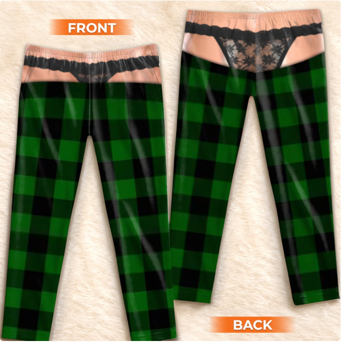 Fleece Plaid Print Style Pajama Pants, Christmas Gag Gift for Her
