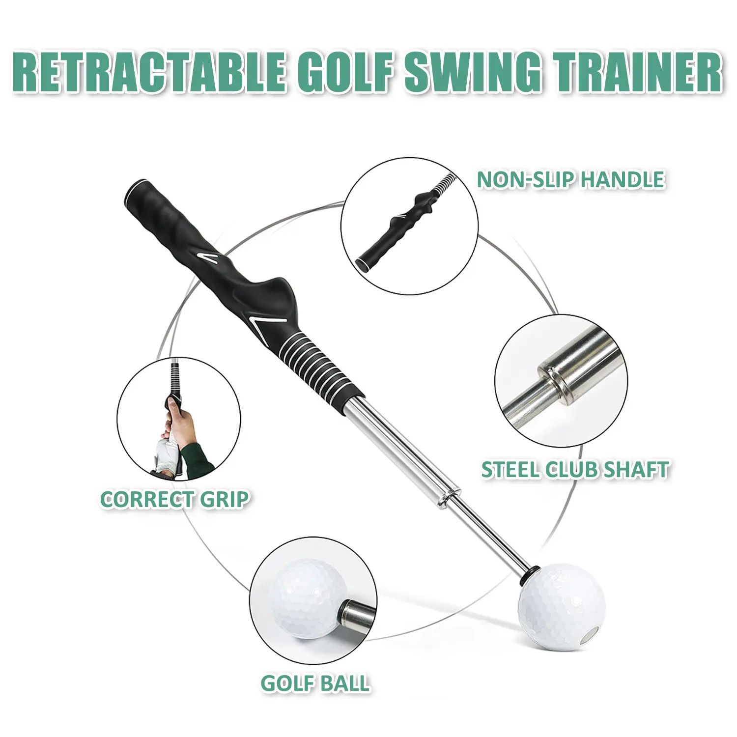 Retractable Golf Swing Training Aid, Telescopic club, Click Sound Stick Trainer, Golf Warm Up, Grip Trainer, Strength, Tempo Training Aids, Golf Gift
