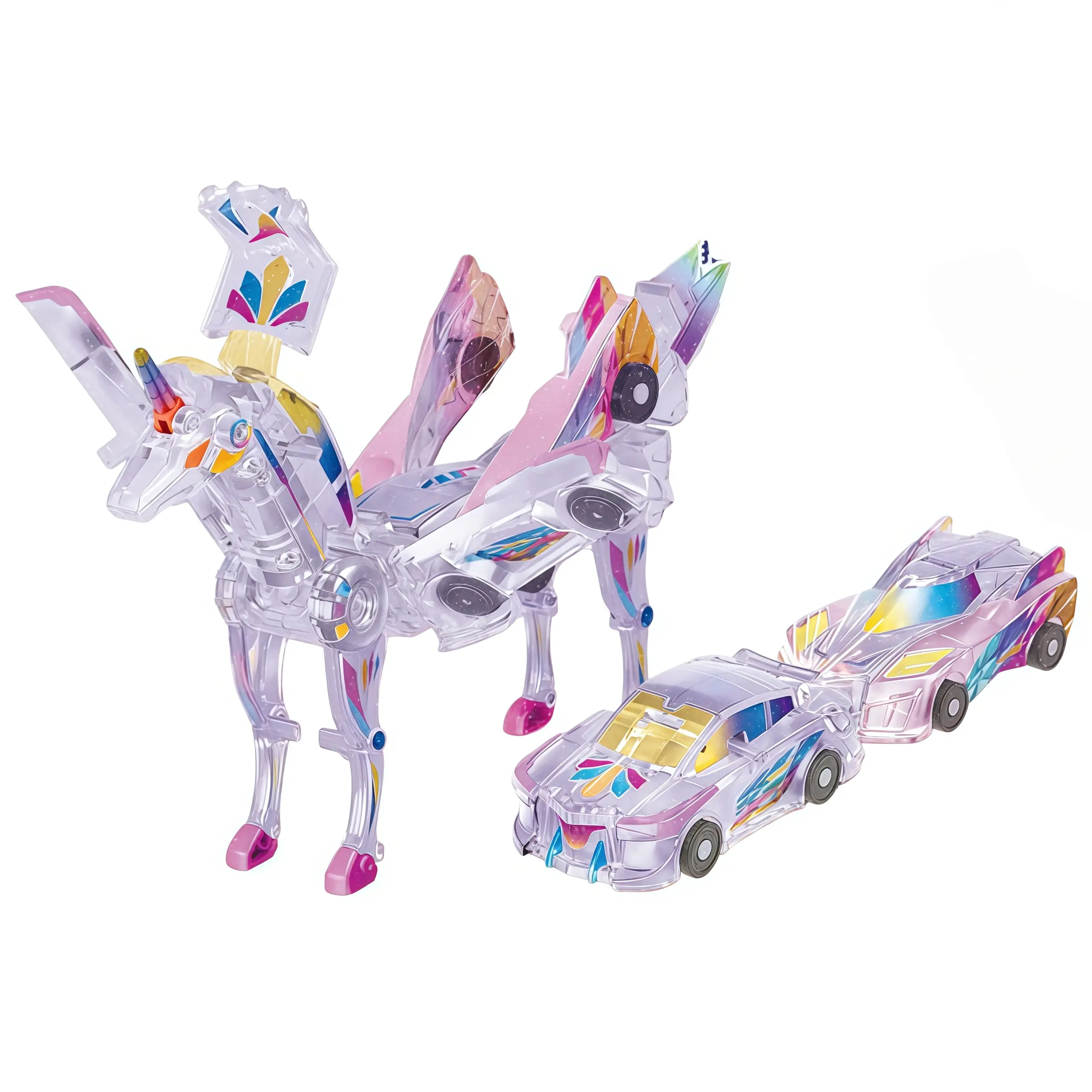 Magnetic Dinosaur Transformer Car Toy, 2-in-1 Magnetic Cars That Transform into Flying Dragon Deer and Unicorn, Automatic Collision Transforming Toy, Fun STEM Toy