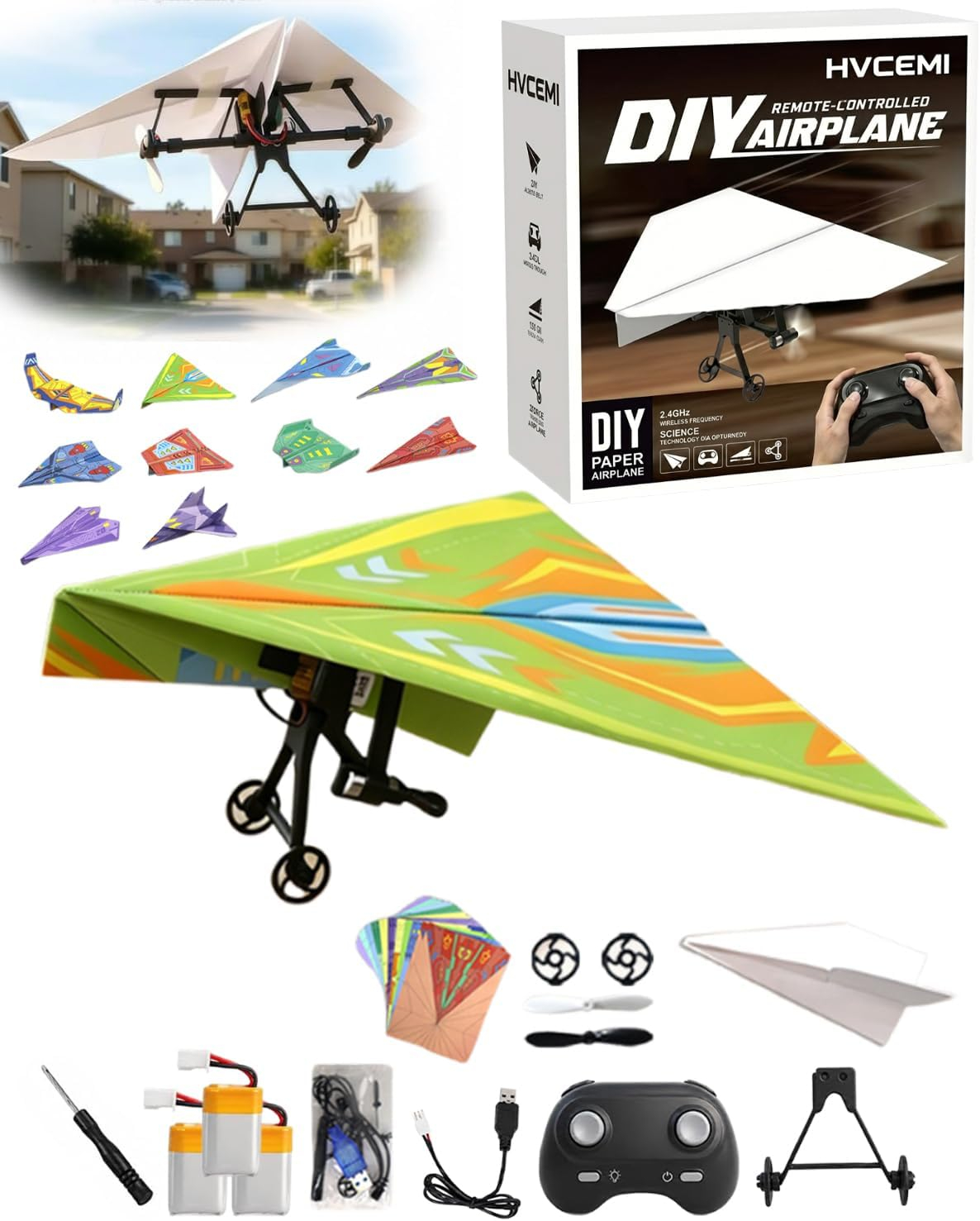 Paper Airplane Kit DIY Rc Plane Micro to Build for Adults Remote Control Power Motor Aircraft with Propeller Electric Flying Motorized Module Easy to Fly Powered Small Flying Controller