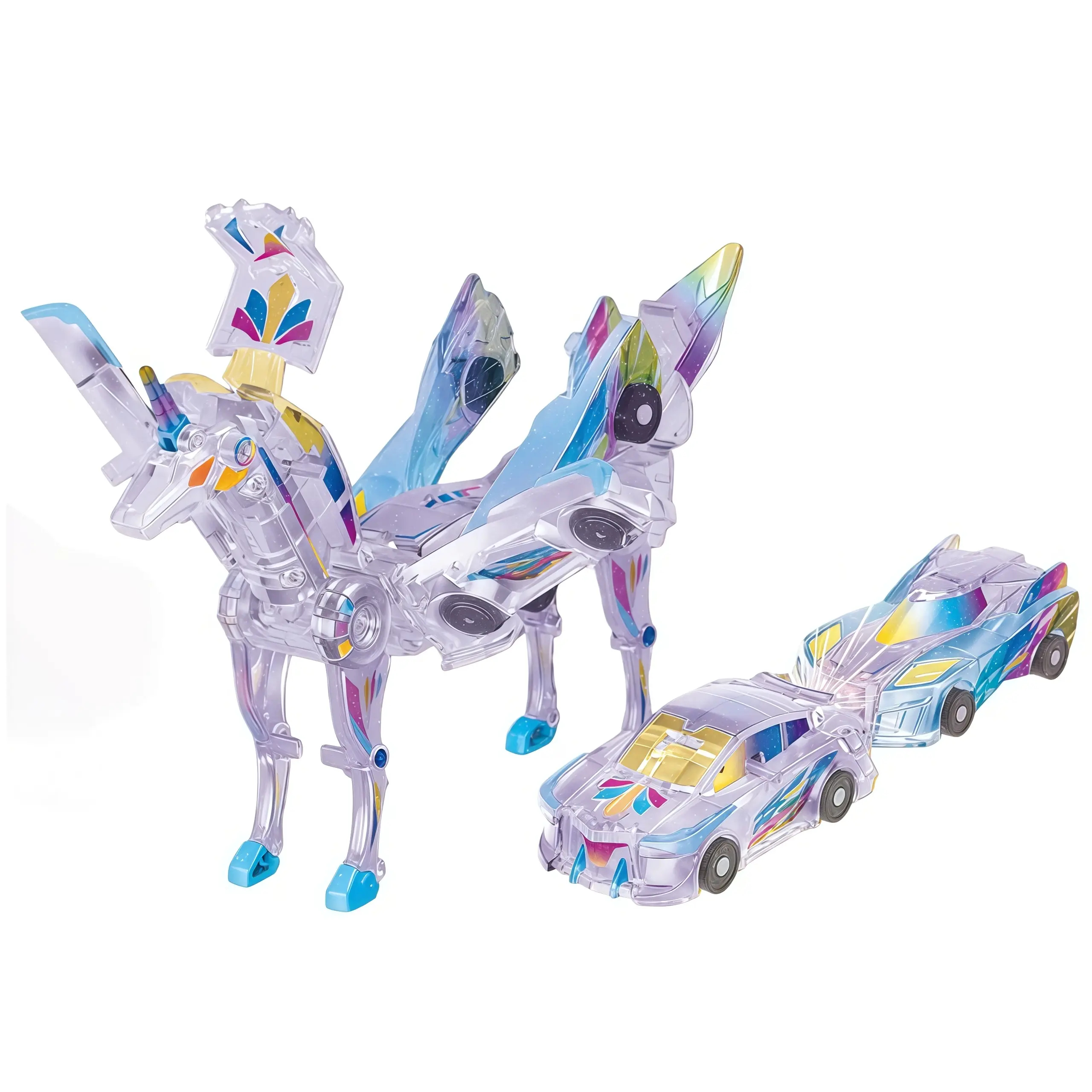 Magnetic Dinosaur Transformer Car Toy, 2-in-1 Magnetic Cars That Transform into Flying Dragon Deer and Unicorn, Automatic Collision Transforming Toy, Fun STEM Toy