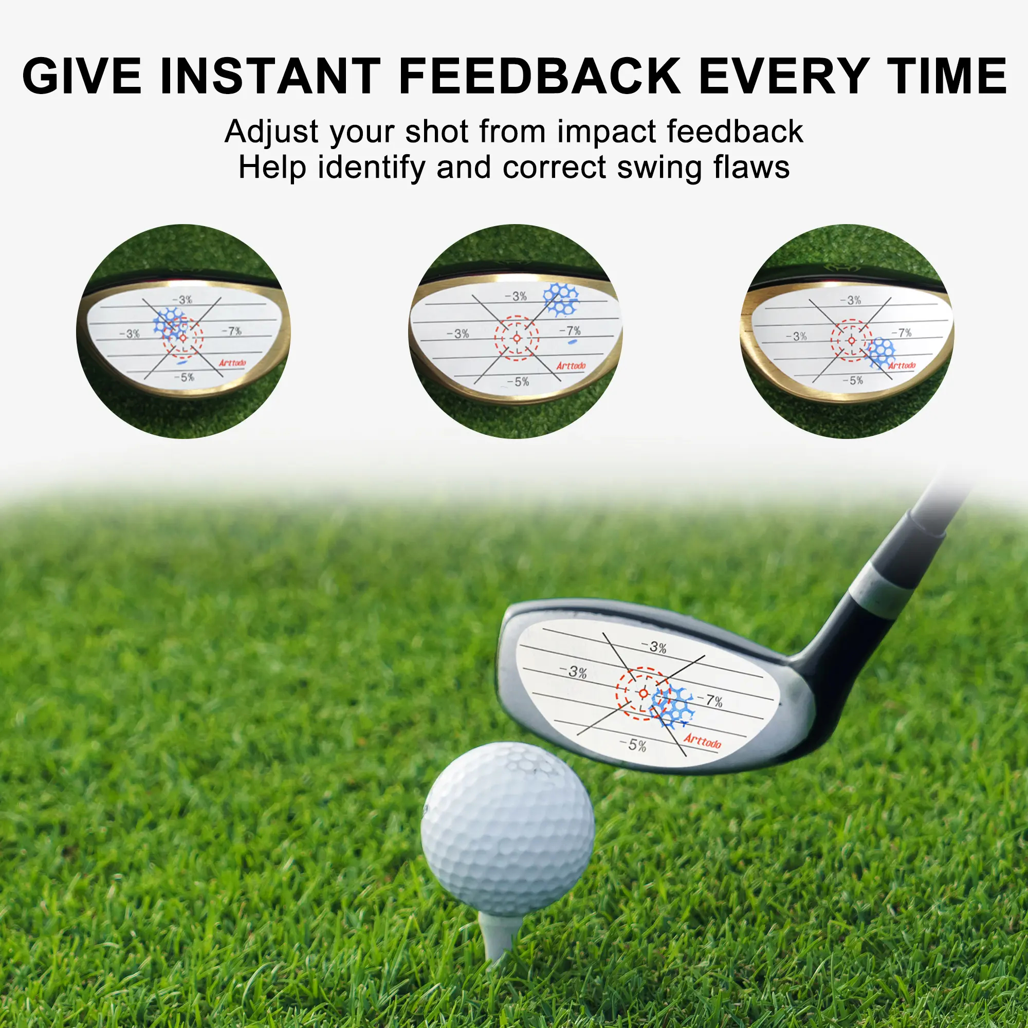 Golf Impact Tape, Golf Impact Sticker, Golf Ball Tracker, Self-Teaching Sweet Spot and Consistency Analysis, Golf Gift