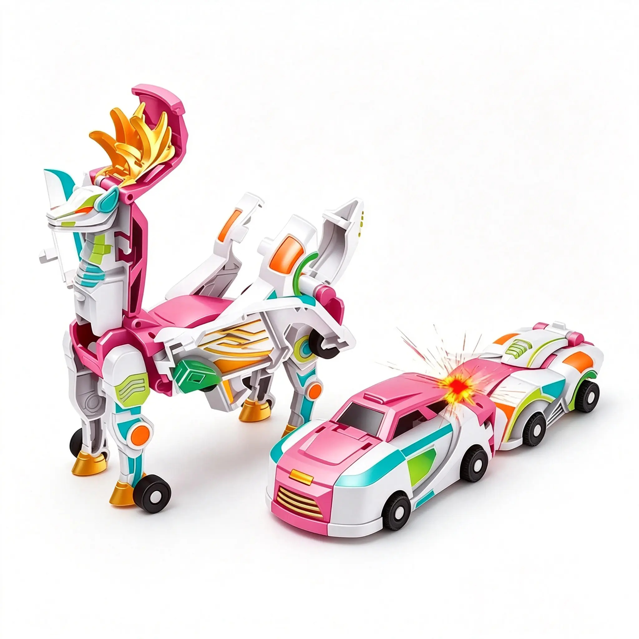 Magnetic Dinosaur Transformer Car Toy, 2-in-1 Magnetic Cars That Transform into Flying Dragon Deer and Unicorn, Automatic Collision Transforming Toy, Fun STEM Toy