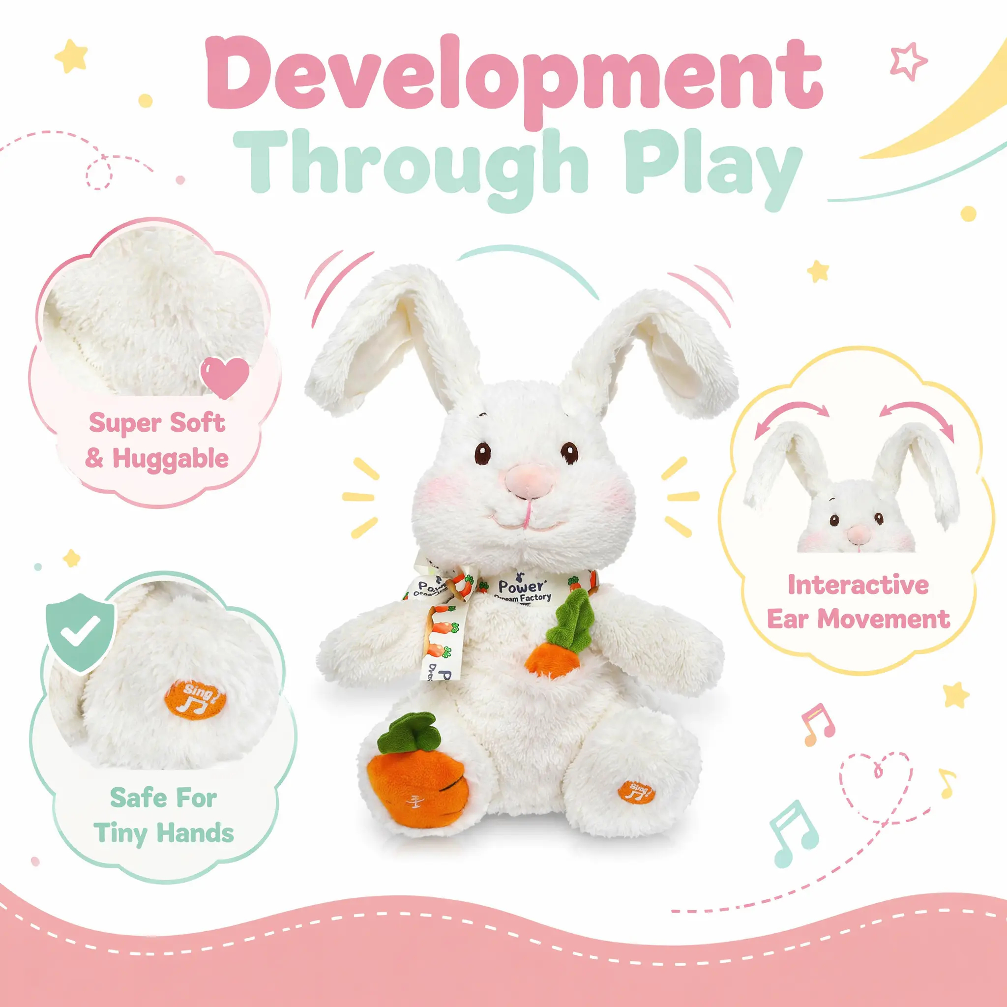 Clapping Bunny Toy, Singing Talking Voice Repeating Plush Toy, Interactive Early Educational Sensory Toy for Toddlers