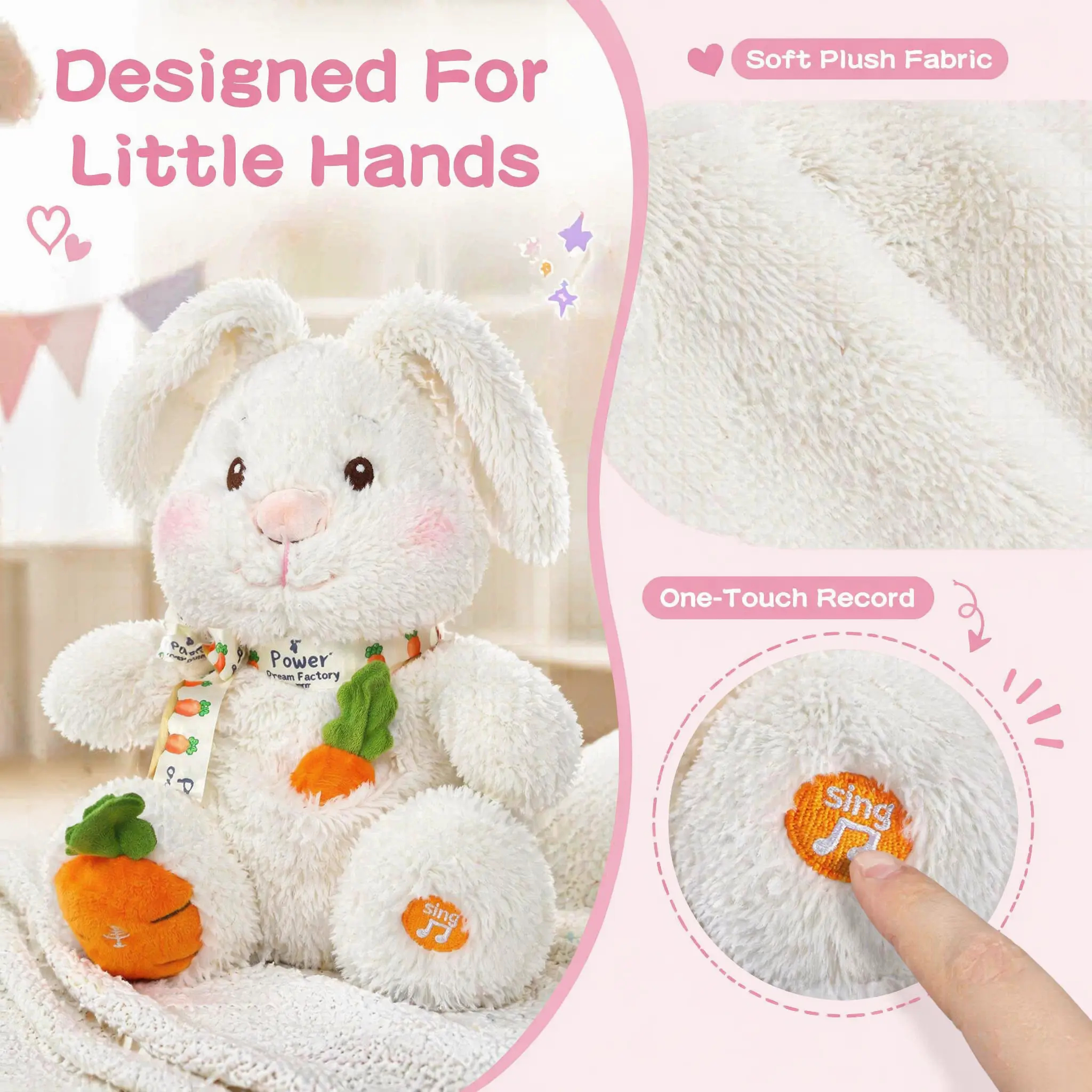 Clapping Bunny Toy, Singing Talking Voice Repeating Plush Toy, Interactive Early Educational Sensory Toy for Toddlers