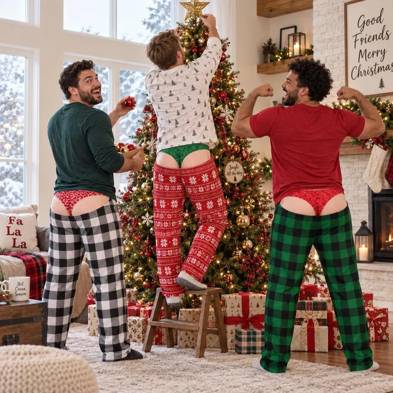 Soft Polyester Buffalo Plaid Style Pajama Pants, Christmas Gag Gift