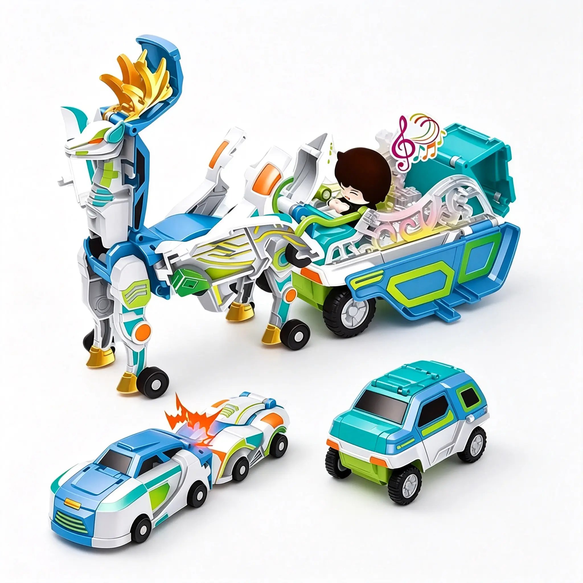 Magnetic Dinosaur Transformer Car Toy, 2-in-1 Magnetic Cars That Transform into Flying Dragon Deer and Unicorn, Automatic Collision Transforming Toy, Fun STEM Toy