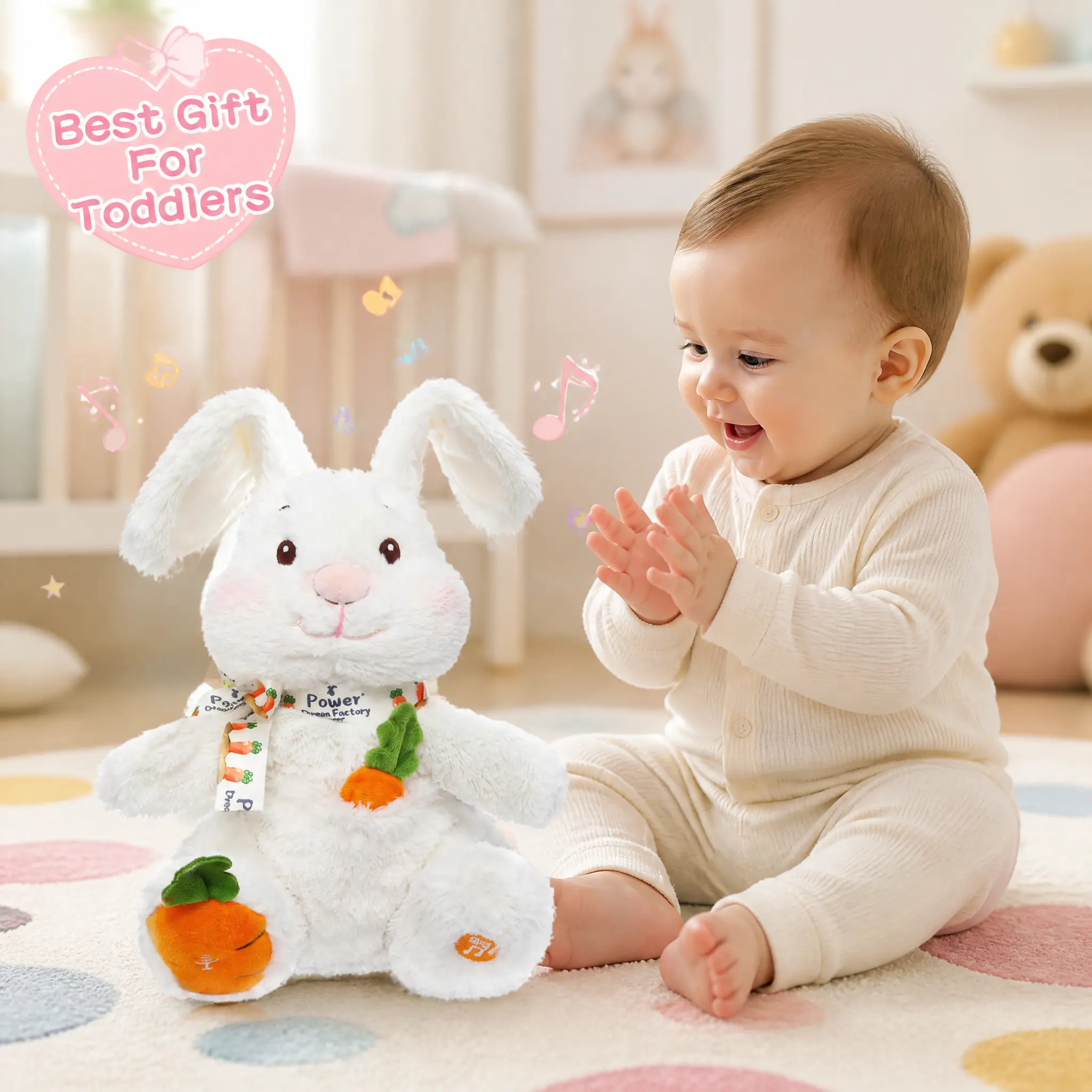 Clapping Bunny Toy, Singing Talking Voice Repeating Plush Toy, Interactive Early Educational Sensory Toy for Toddlers