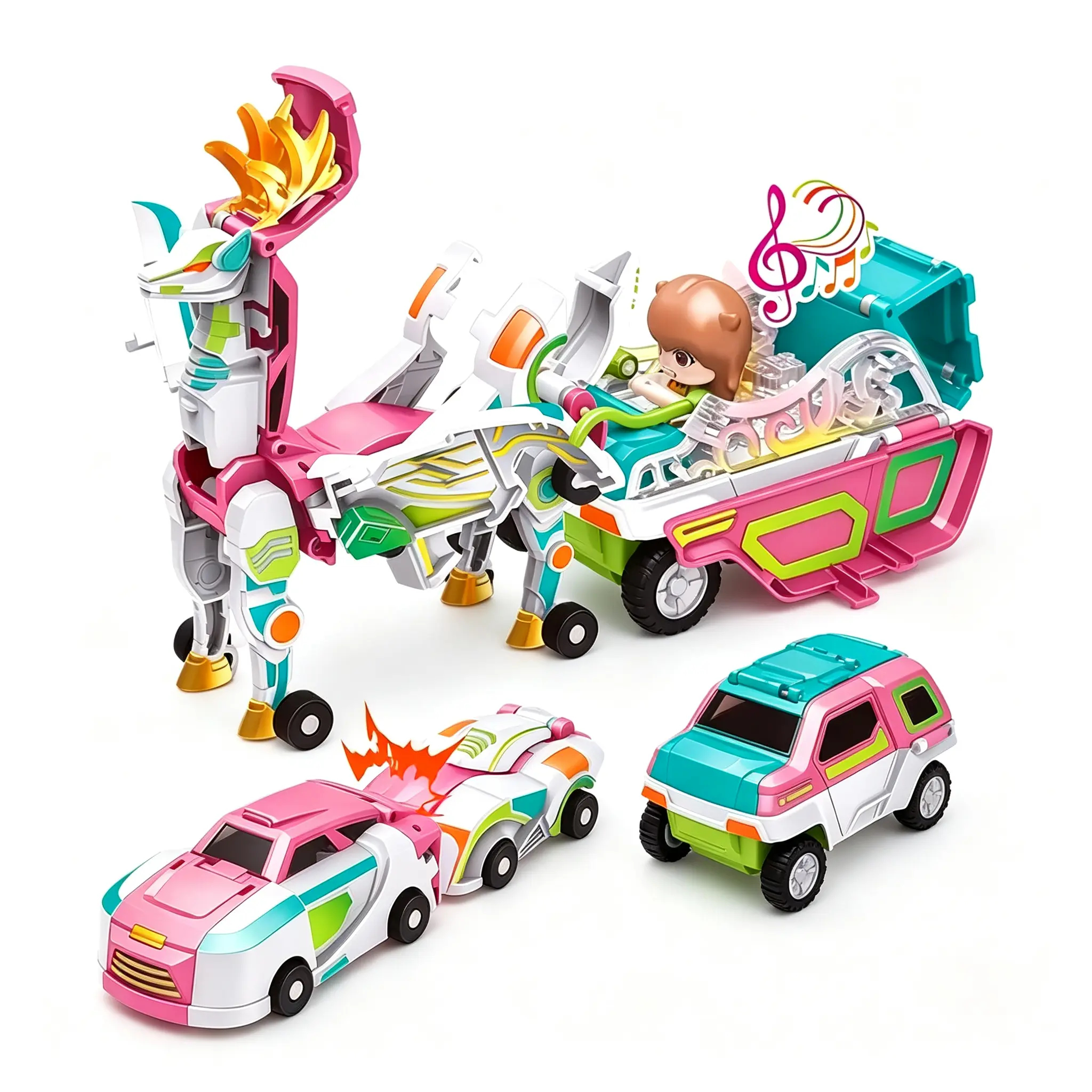 Magnetic Dinosaur Transformer Car Toy, 2-in-1 Magnetic Cars That Transform into Flying Dragon Deer and Unicorn, Automatic Collision Transforming Toy, Fun STEM Toy