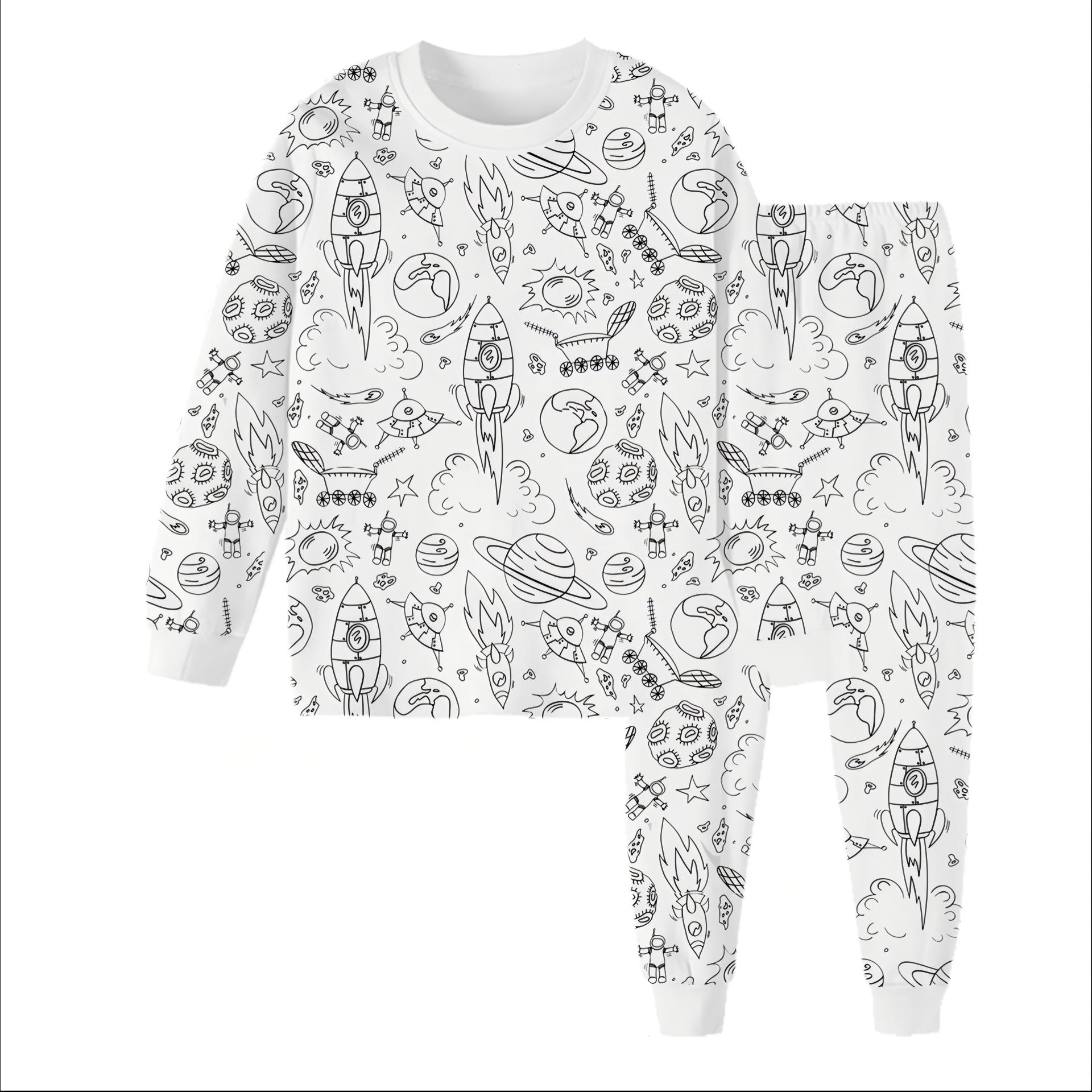 Kids' Bamboo Coloring Pajama Set - Child-Sized Pajama Sets, Toddler Sleepwear with 12 Markers for DIY Gift