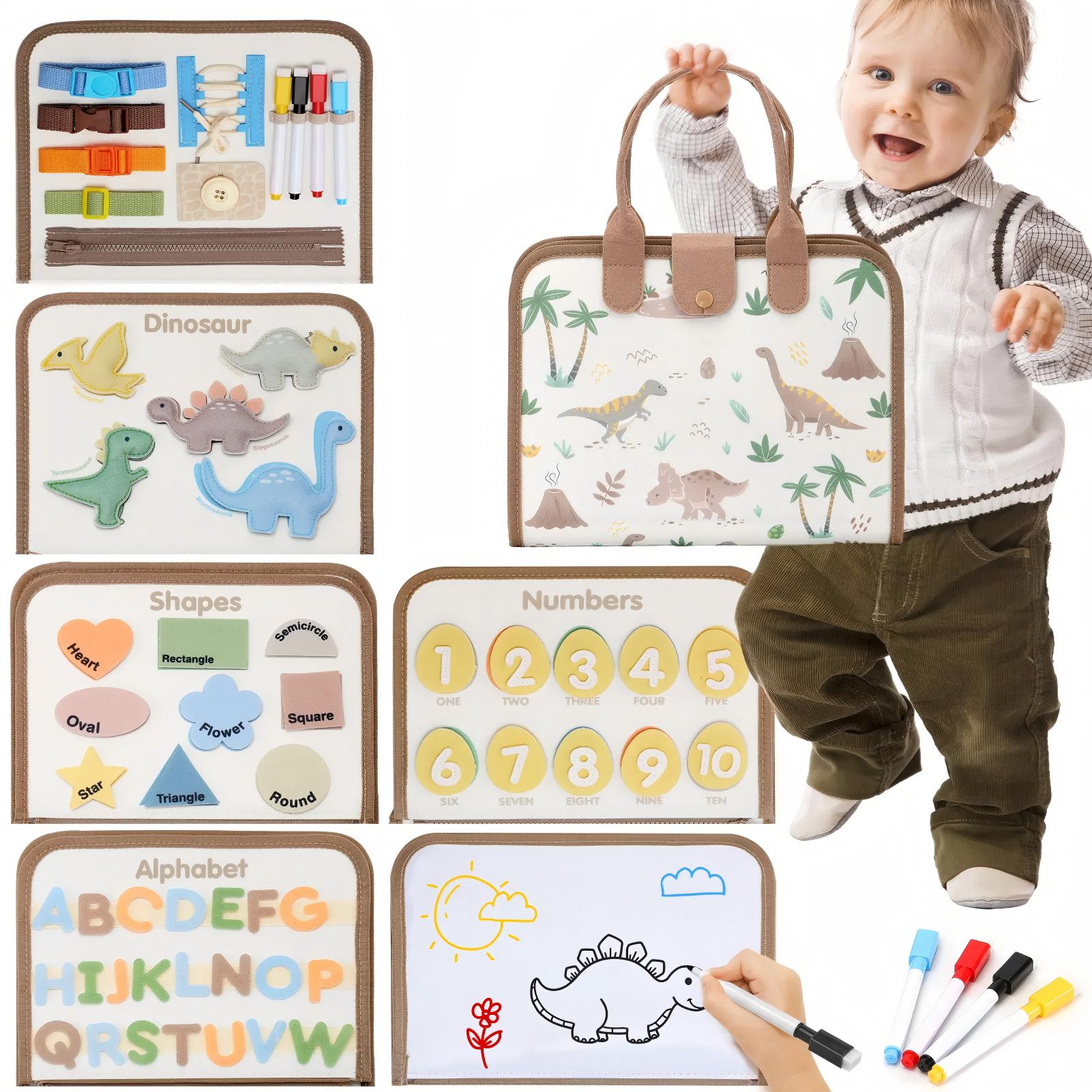  Preschool Busy Board, Unisex Montessori Felt Fabric Toy for Toddlers, Learning Activities for Fine Motor Skills, Portable Travel Book with Carry Handle, Carry Handle Makes Travel Play Easy
