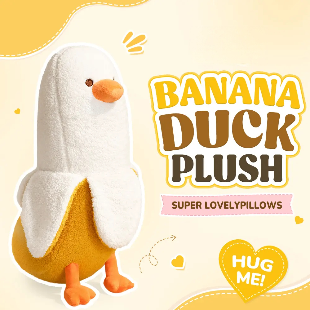 Cute Banana Duck Plush Stuffed Animal Toy for HomeDecoration Squishy Plushie Toy Comfort Plush for Gifts Soft Huggable for Parent-Child Interaction Couples & Friends Prank Toy Party Fun Gift for Kids