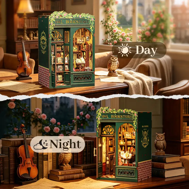 DIY Wooden Decorative Miniature Bookshelf with LED Lights - Whimsical, Aesthetic
