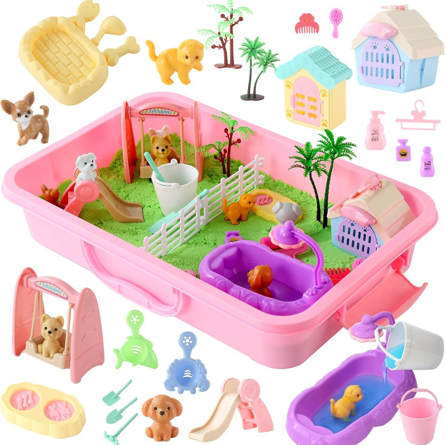 Construction Sensory Bin for Toddlers with Glow in The Dark Stones, Sandbox with Lid Castle Building kit.