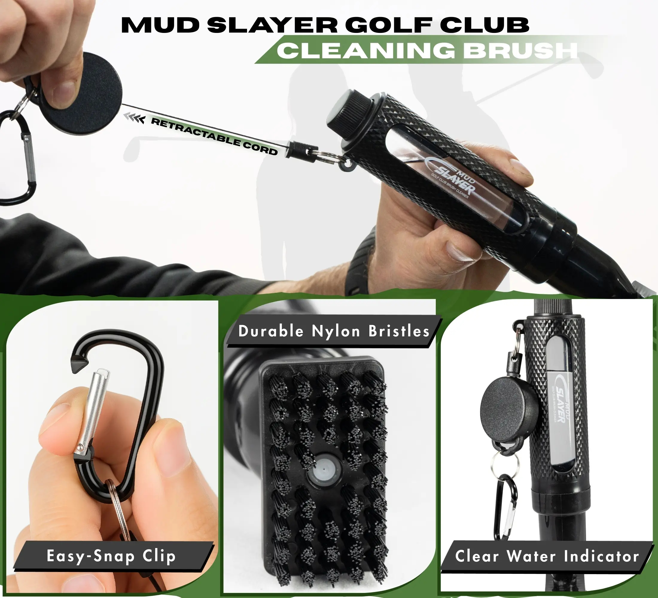 Golf Club Cleaning Brush that Sprays a Fine Mist, Leak-Proof Viewing Window, Retractable Clip, Dual Bristle Head, Ergonomic Handle Golf Bag Golf Accessory golf accessories