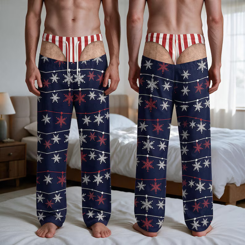 Soft Polyester Buffalo Plaid Style Pajama Pants, Christmas Gag Gift
