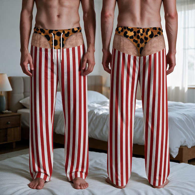 Soft Polyester Buffalo Plaid Style Pajama Pants, Christmas Gag Gift