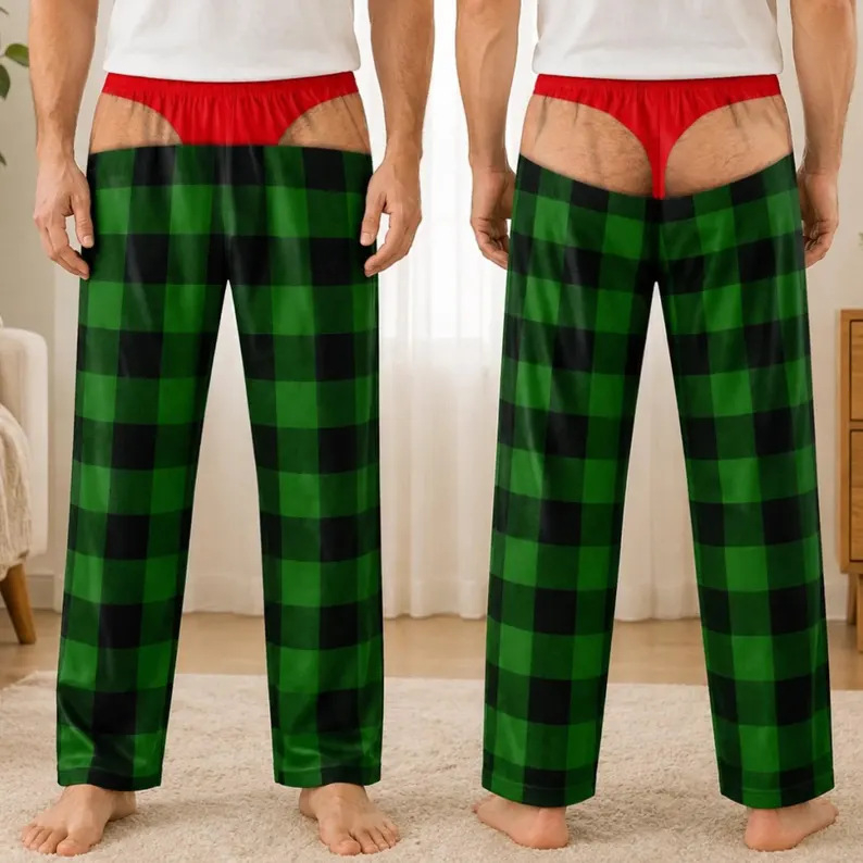 Soft Polyester Buffalo Plaid Style Pajama Pants, Christmas Gag Gift