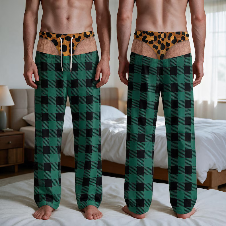 Soft Polyester Buffalo Plaid Style Pajama Pants, Christmas Gag Gift