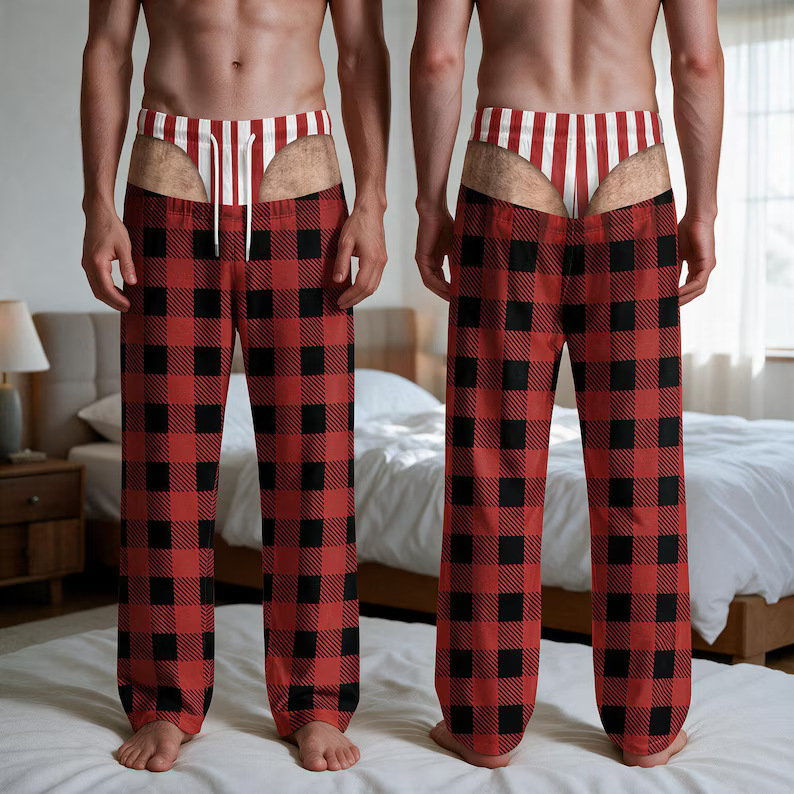 Soft Polyester Buffalo Plaid Style Pajama Pants, Christmas Gag Gift