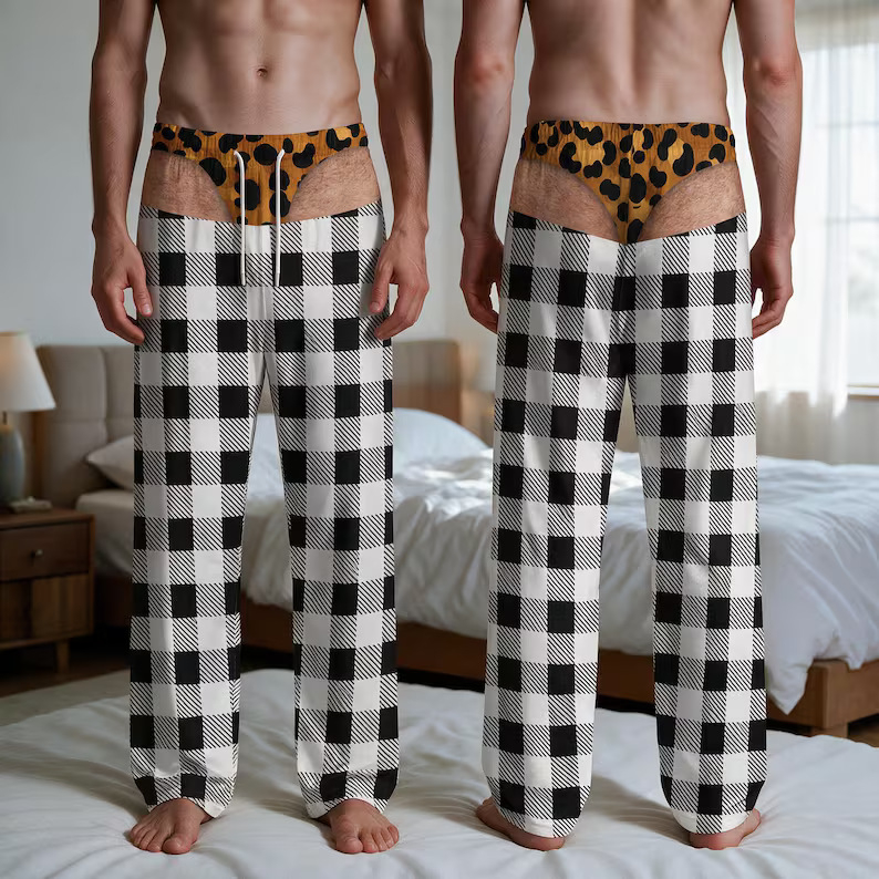 Soft Polyester Buffalo Plaid Style Pajama Pants, Christmas Gag Gift